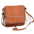 Genuine leather messenger bag with lace edge decoration